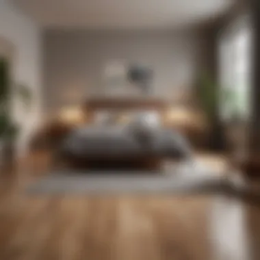 Warm Bedroom Ambiance Cozy bedroom with mid-century modern wood flooring