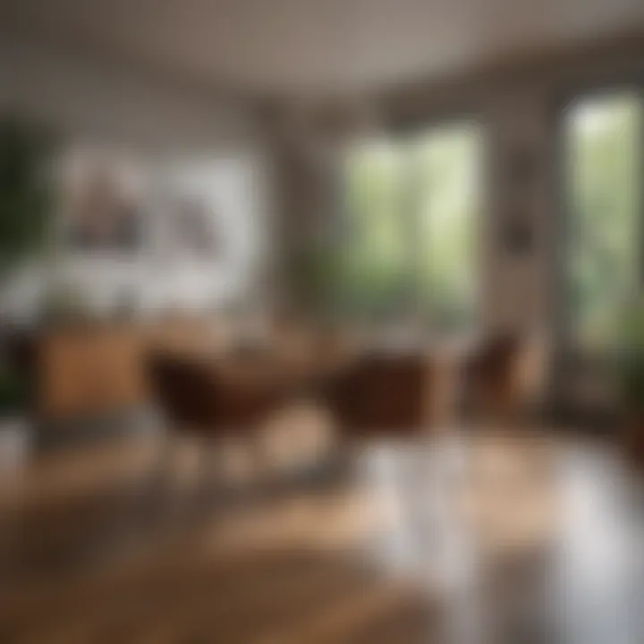 Contemporary dining area featuring mid-century wood floors