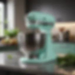 Elegant mint color KitchenAid mixer on a kitchen countertop