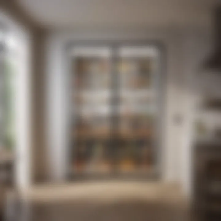 Modern kitchen featuring a glass door pantry that complements the overall decor