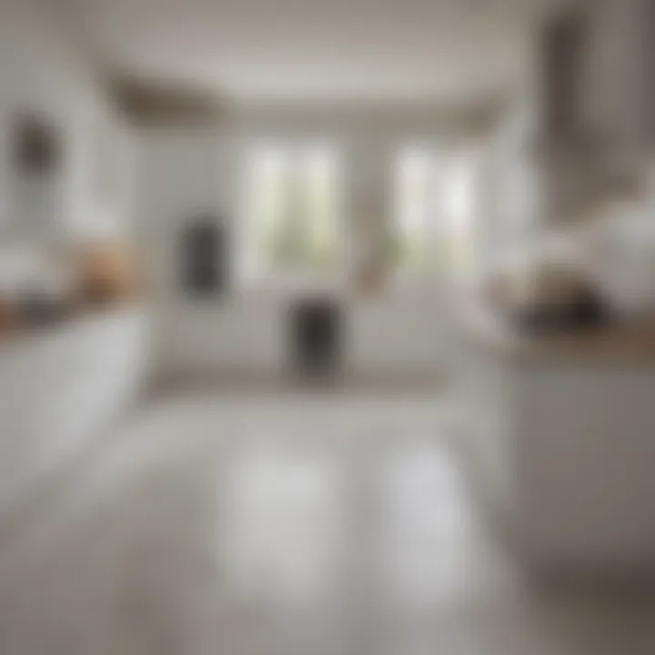 Modern kitchen layout showcasing the harmony of white cabinets and tile flooring