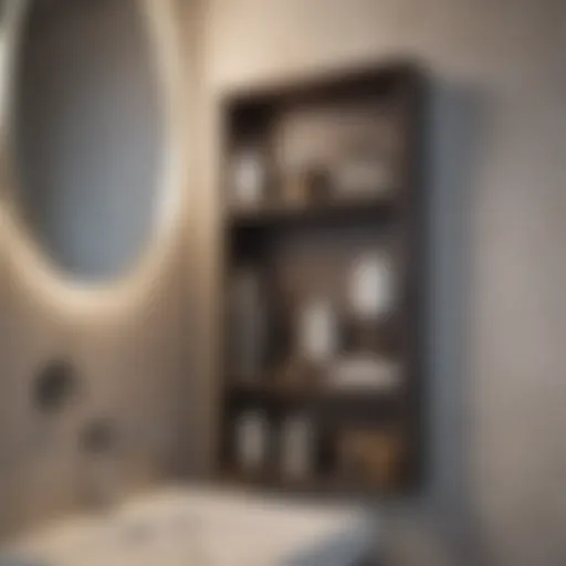 Elegant narrow shelf unit in modern bathroom