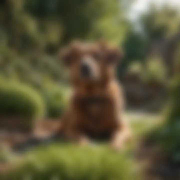 Close-up of a dog enjoying a pet-friendly garden