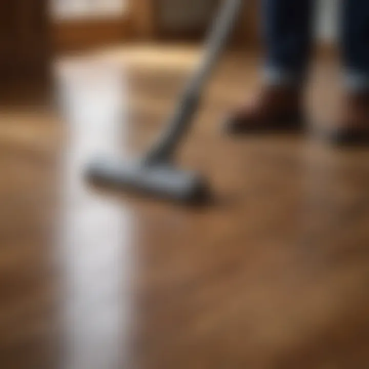 Demonstration of proper cleaning technique on hardwood