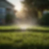 A lush green lawn under the morning sun.