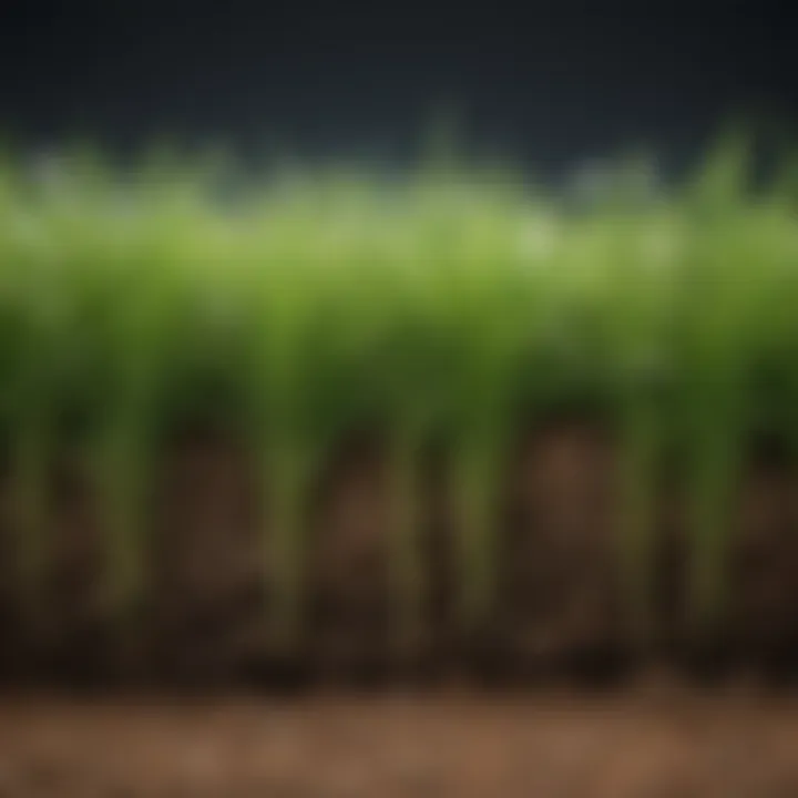 Close-up of grass roots illustrating growth cycles.