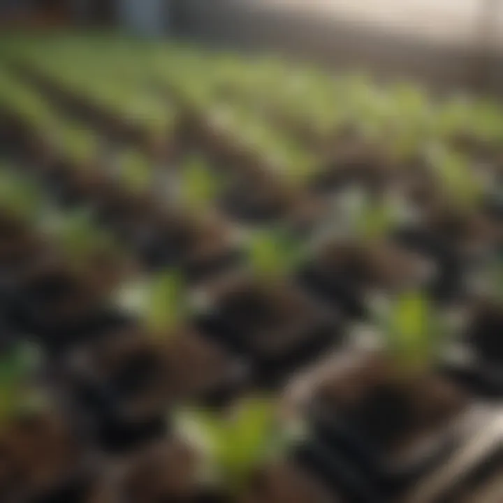 Close-up of seedlings in trays, illustrating the importance of timing in plant development.