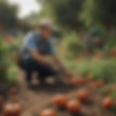 Gardener Analyzing Weather for Planting Gardener examining weather patterns for optimal planting
