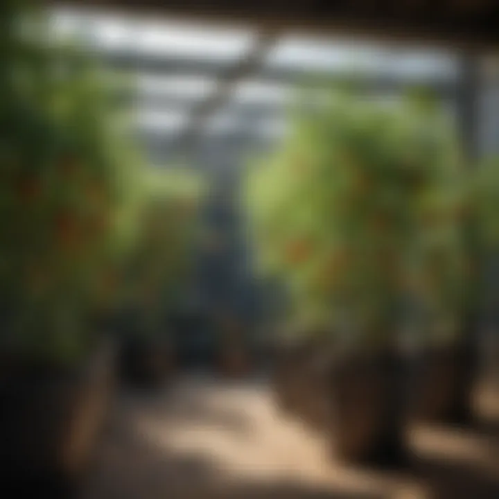 Vibrant tomato plants thriving in large pots