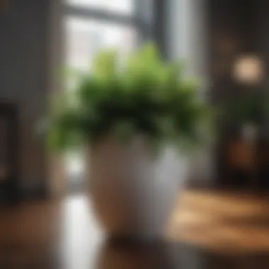 A well-maintained indoor planter with elegant plant arrangements
