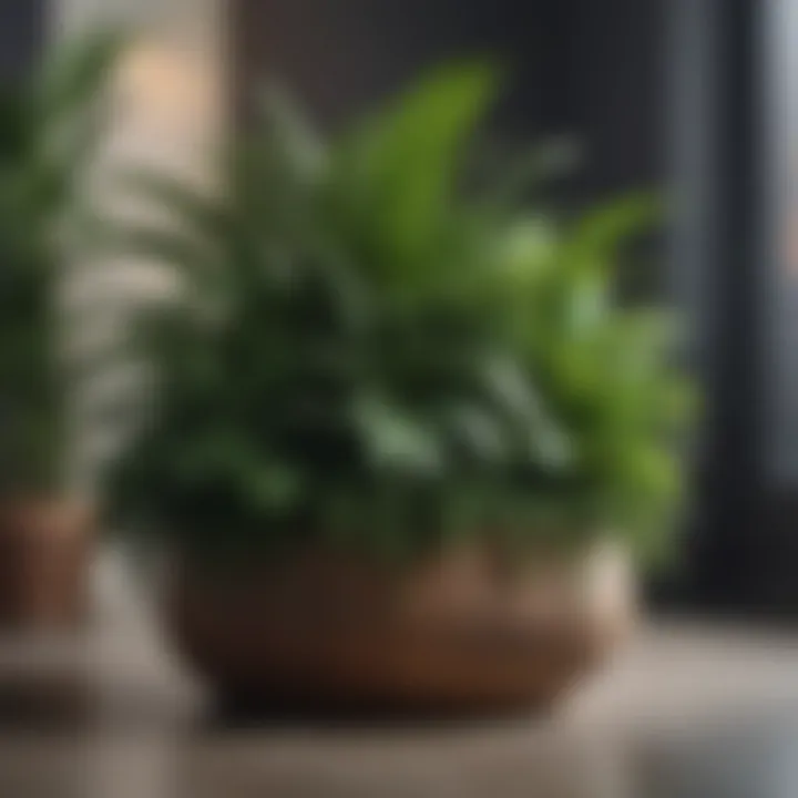 Lush greenery in a large planter showcasing various plant species