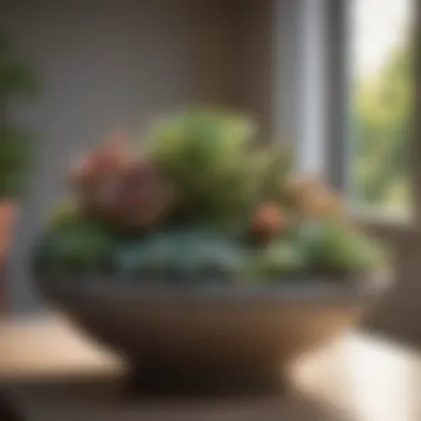 A variety of succulents artfully arranged in a large planter