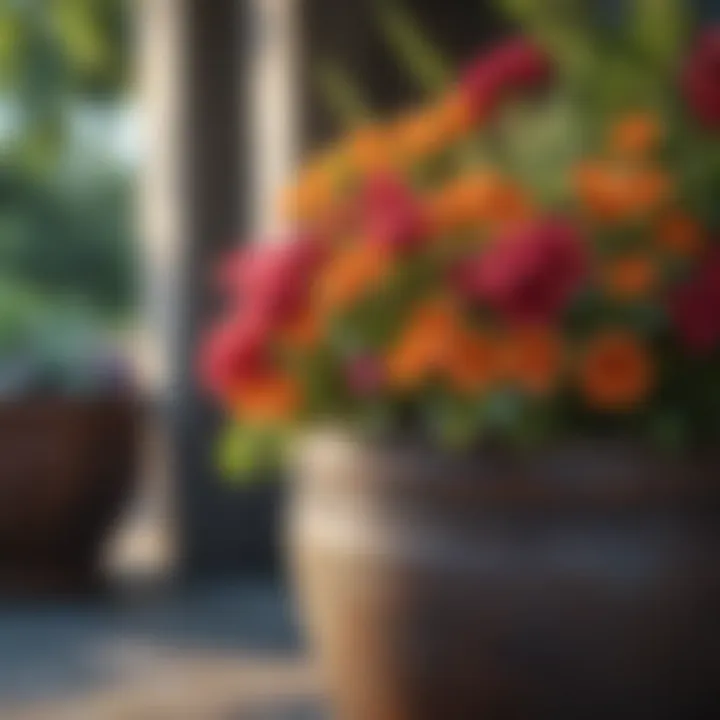 Close-up of vibrant flowers in a decorative planter