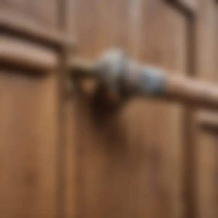 Close-up of paint being applied to a wooden door.