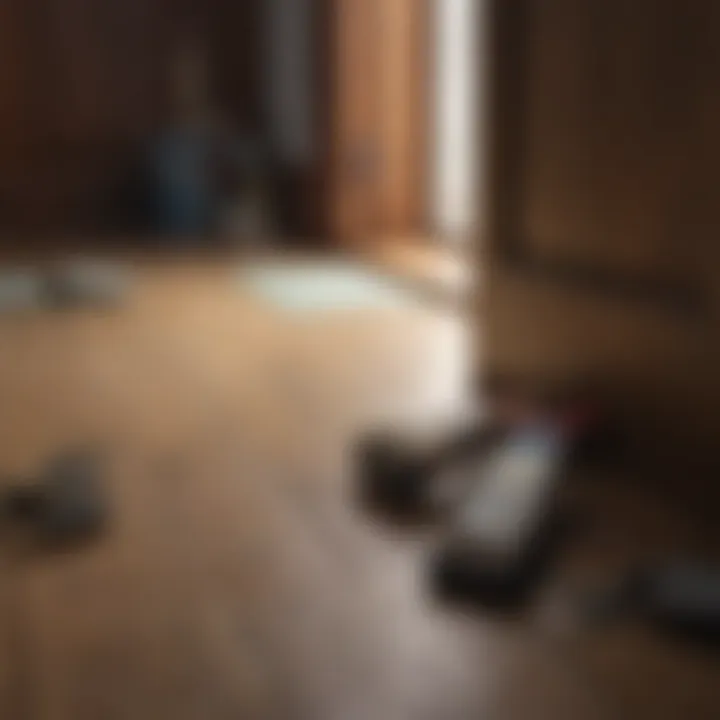 Preparation tools laid out for painting a wooden door.