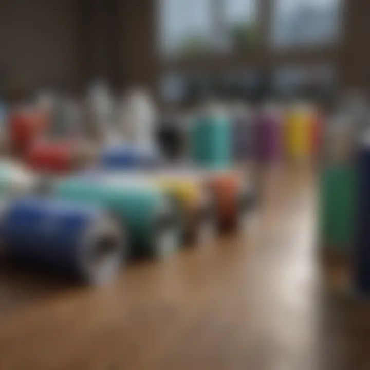 Different styles of paint rollers arranged on a table