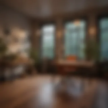 Cozy Atmosphere with Warm Pendant Lighting Warm pendant lights creating a cozy office environment