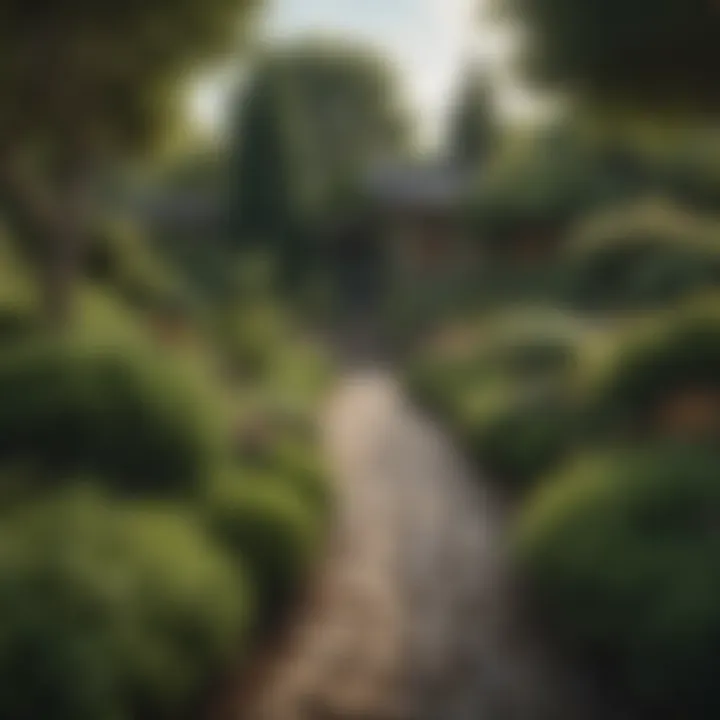 Landscape featuring a variety of evergreen shrubs