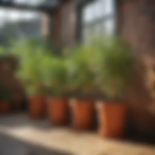 A collection of vibrant plastic tomato pots filled with thriving tomato plants under sunlight