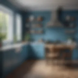 Elegant kitchen featuring a serene blue wall color