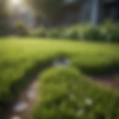 Aerated Lawn Promoting Growth Healthy lawn with visible aeration holes