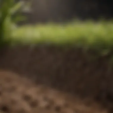 Close-up of overseeding technique on soil