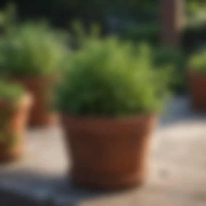 Close-up of a well-maintained potted herb garden