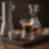 A detailed view of a pourover coffee setup with fresh coffee grounds