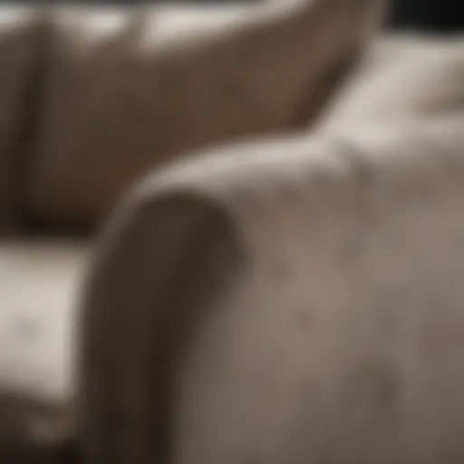A close-up of ink stains on a fabric sofa