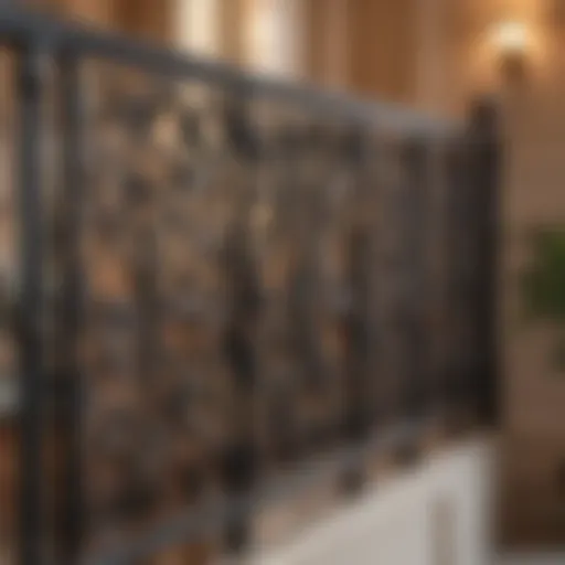 Detailed view of a beautifully restored iron railing showcasing intricate patterns
