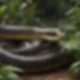 Close-up of a snake in a garden setting