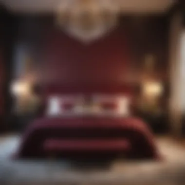 Elegant master bedroom featuring rich burgundy accents