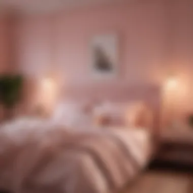 Warm bedroom with soft pink walls and cozy decor