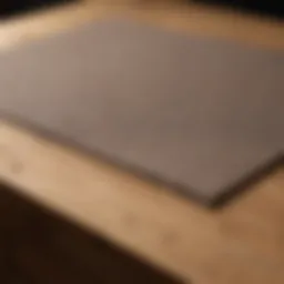 Close-up of sandpaper on a wooden cabinet surface showing texture
