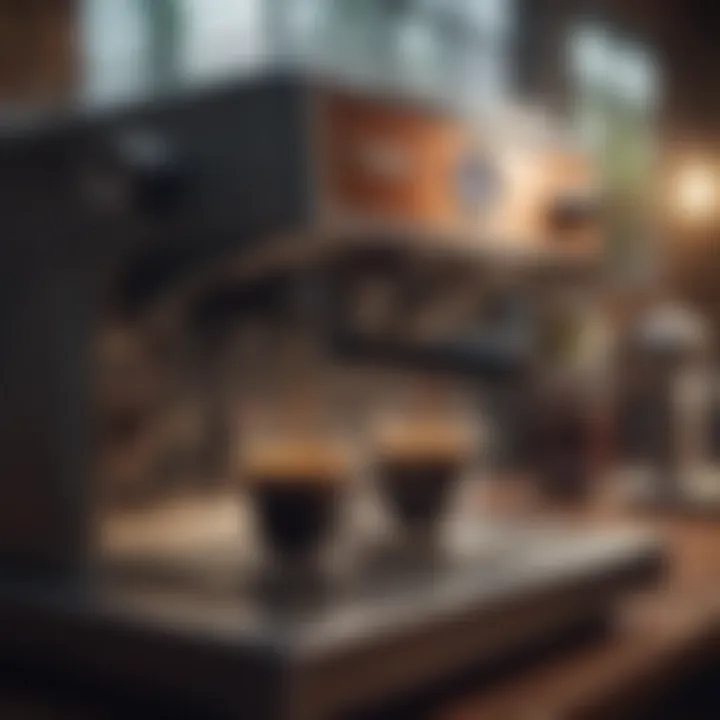 A sleek, modern espresso machine in a cafe setting