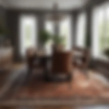 Comfort and Style in Dining Areas Textured large rug enhancing comfort under a dining area