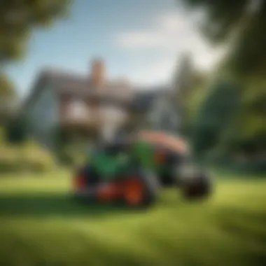 Self-Propelled Lawn Mower in Action A sleek self-propelled lawn mower in action on a lush green lawn
