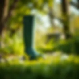 A pair of elegant short Wellington boots displayed in a natural setting.