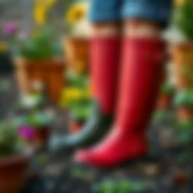 Practicality in Gardening with Short Wellington Boots Gardening with stylish short Wellington boots, showcasing practicality.