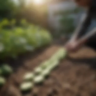 Sowing cucumber seeds in a prepared garden bed