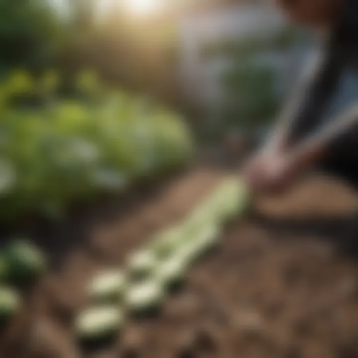 Sowing cucumber seeds in a prepared garden bed