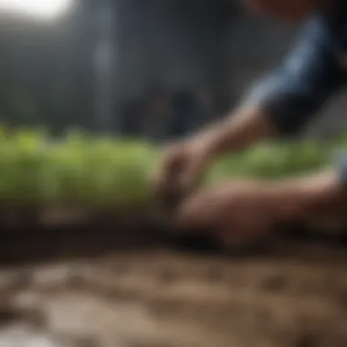 Gardener demonstrating transplanting techniques for seedlings