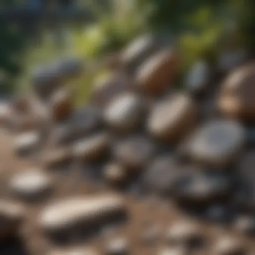 Variety of natural stones arranged in a backyard landscape design