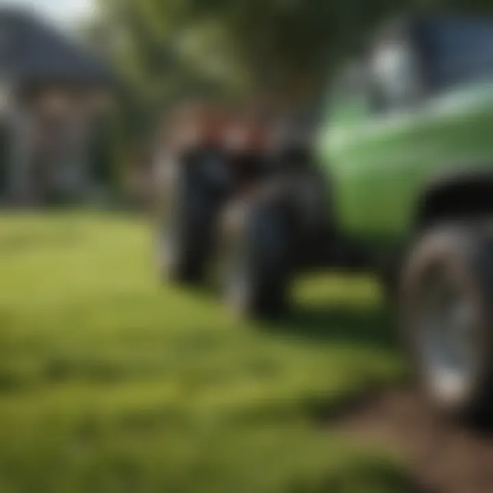 Fertilizer spreader distributing nutrients on lawn