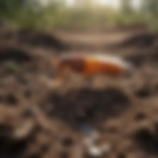 Illustration of gnat larvae in soil