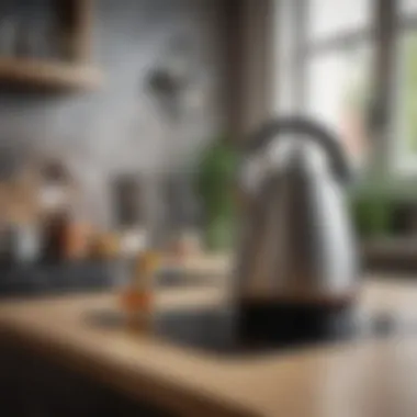 Trendy electric kettle on a countertop with decorative elements