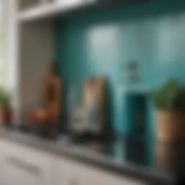 Close-up of teal accents in kitchen decor