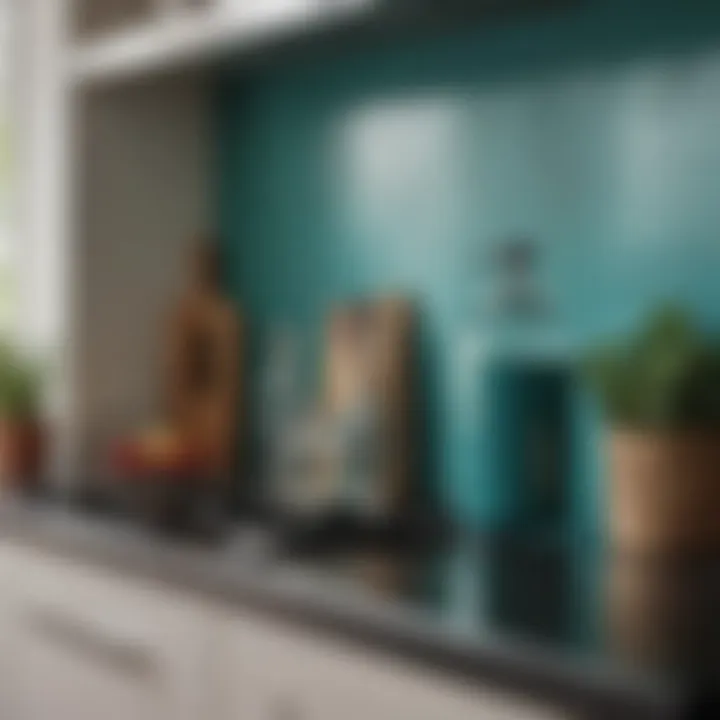 Close-up of teal accents in kitchen decor