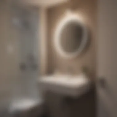 Brightly lit small bathroom using strategic lighting to enhance spatial perception.
