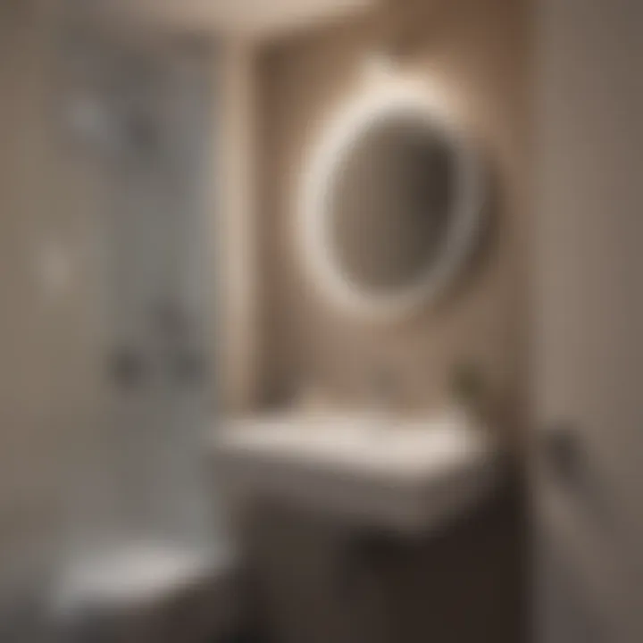 Brightly lit small bathroom using strategic lighting to enhance spatial perception.